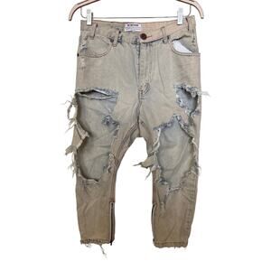 One Teaspoon Sz 24 Kingpins Busted Ripped Cropped Low Waist Light Wash Jeans